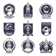 Wall Mural - monochrome labels for astronauts. vector badges templates with place for your text