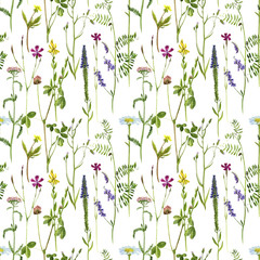 Wall Mural - Seamless pattern with watercolor flowers