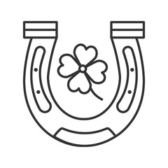 Poster - Horseshoe and four leaf clover linear icon