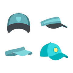 Sticker - Baseball cap icon set, flat style