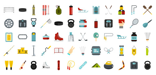 Wall Mural - Sport equipment icon set, flat style
