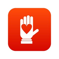 Wall Mural - Hand with heart icon digital red