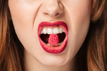 Sticker - Close up portrait of a hungry brown haired woman