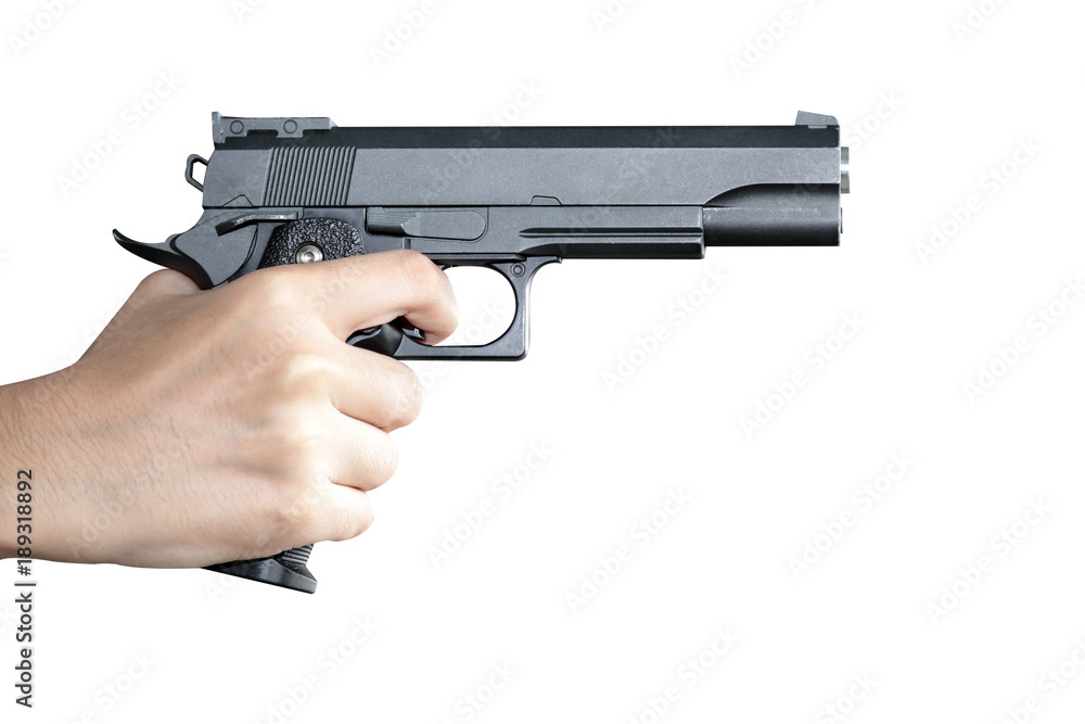 Hand Gun Using Hand woman hand with a gun Stock Photo | Adobe Stock