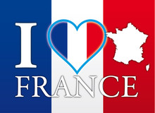 I Love France, Flag, Heart And Map, Tourist Place