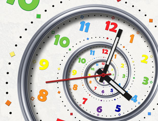 Wall Mural - abstract modern white rainbow spiral clock fractal clock hands pointers. twisted clocks watch unusua