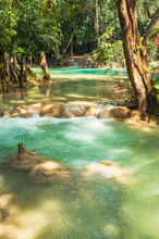 Tad Sae Waterfalls And Aquamarine Pools Near Luang Prabang, Laos, South East Asia.