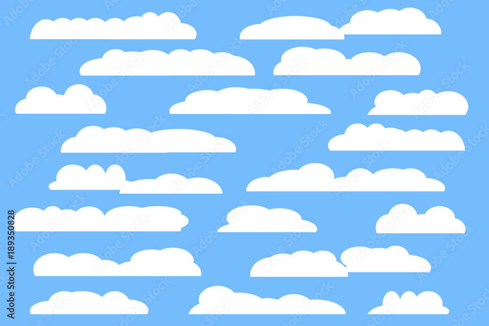 Cloud vector icon set white color on blue background. Sky flat ...