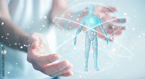 Cuadros en Lienzo Businessman using digital x-ray human body scan interface 3D rendering