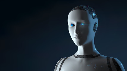 Female Cyborg Robot - 3D render of a futuristic robot conveying artificial intelligence, work and production automation in the digital age