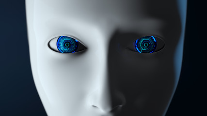 Fototapete - Female Cyborg Robot - 3D render of a futuristic robot conveying artificial intelligence, work and production automation in the digital age
