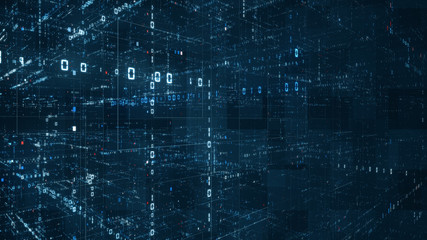 Wall Mural - digital binary code matrix background - 3d rendering of a scientific technology data binary code net