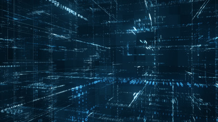Wall Mural - digital binary code matrix background - 3d rendering of a scientific technology data binary code net