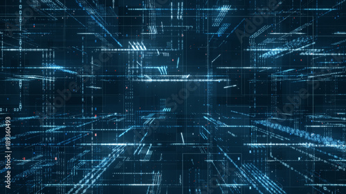 Cuadros en Lienzo Digital binary code matrix background - 3D rendering of a scientific technology