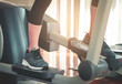 Foot working out on stepper exercise machine