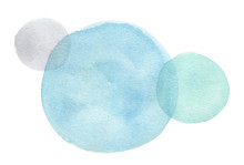 Composition Of Three Pastel Blue Circles Painted In Watercolor On Clean White Background
