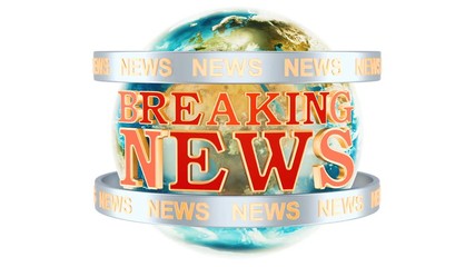 Wall Mural - Global Breaking News animation concept, 3D rendering isolated on white background