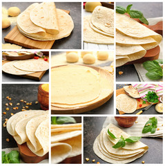 Sticker - Collage with fresh tortillas made of flour