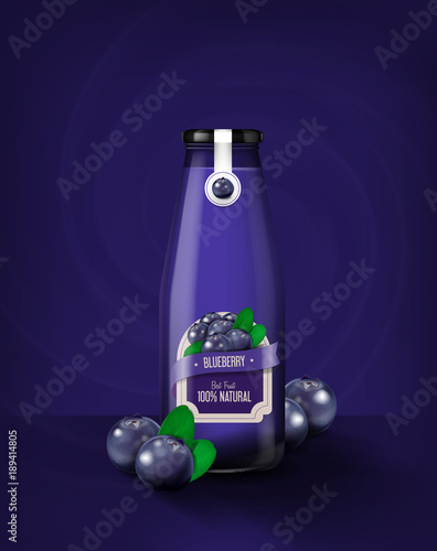 Download Realistic Glass Bottle Of Blueberry Juice For Advertisnig Mock Up Template Of Drink Stock Vector Adobe Stock