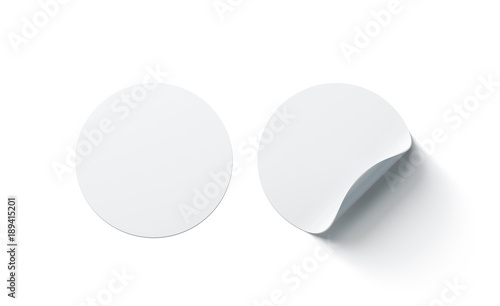 Blank White Round Adhesive Stickers Mock Up With Curved
