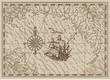 © samiramay - Pirate Treasure map with old ship and compass in frame. Pirate adventures, treasure hunt and old transportation concept. Hand drawn vector illustration, vintage background