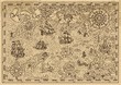 © samiramay - Pirate Map with old sailing ships, fantasy creatures, treasure islands. Pirate adventures, treasure hunt and old transportation concept. Hand drawn vector illustration, vintage background