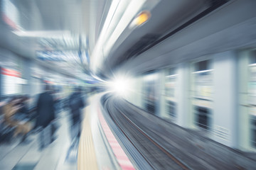 Wall Mural - blur moving subway underground train station for business people transport concept.