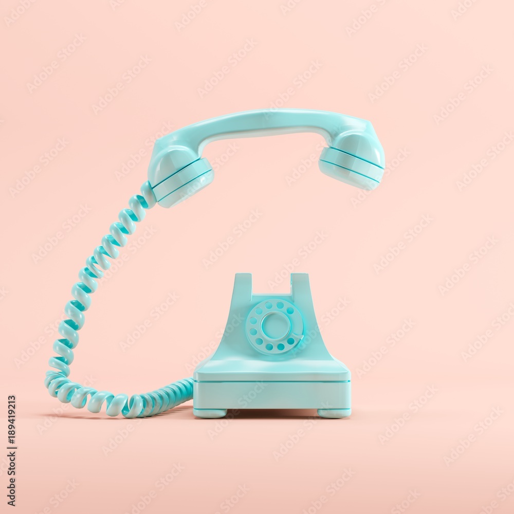 Blue vintage telephone on pink pastel color background. minimal idea concept. - obrazy, fototapety, plakaty 