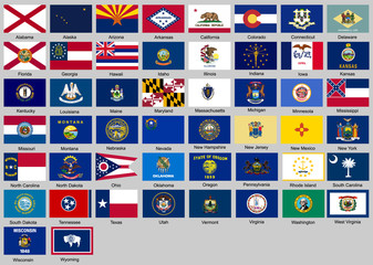 set of flags of USA states