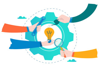  Business development, project and research, testing and improvement design for mobile and web graphics flat vector illustration
