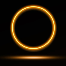 Gold Neon Glowing Ring Circle With A Gold Reflection Background Mockup Design Template