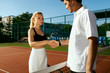 Tennis. Man And Woman Shake Hands Before Playing Tennis