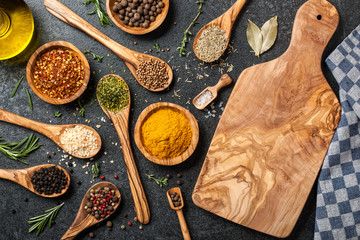 Wall Mural - Cooking table with spices and herbs