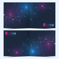 Modern vector template for square brochure, leaflet, flyer, cover, catalog, magazine, annual report. Business, science and technology design book layout. Graphic background molecule and communication.