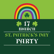 St. Patricks Day party poster with a rainbow
