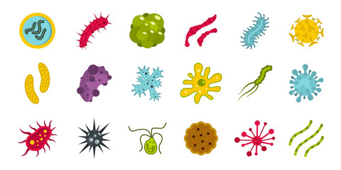 Wall Mural - germs icon set, flat style