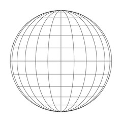 Wall Mural - front view of planet earth globe grid of meridians and parallels, or latitude and longitude. 3d vect