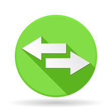 Arrows Icon. Green Round Sign With Shadow. Left And Right Combo Arrows