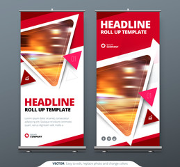 Business Roll Up Banner stand. Presentation concept. Abstract modern roll up background. Vertical roll up template billboard, banner stand or flag design layout. Poster for conference, forum, shop