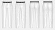 Vector realistic pair of white pants with black belt, one clean and ironed, other crumpled, isolated on background. Casual wear, unisex trousers, mockup for your design, before and after ironing