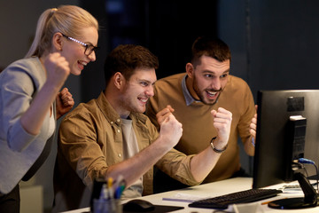 Sticker - business team celebrating success at night office