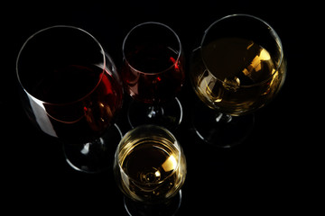 Wall Mural - Glasses with different wine on black background