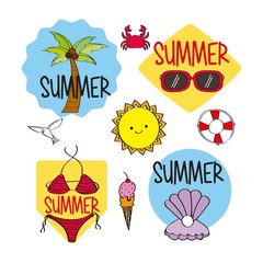 Canvas Print - summer season stickers decoration icons vector illustration