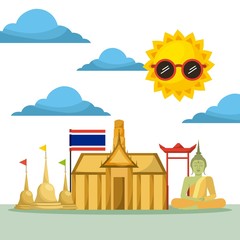 Wall Mural - thai building temple flag monument buddha vector illustration