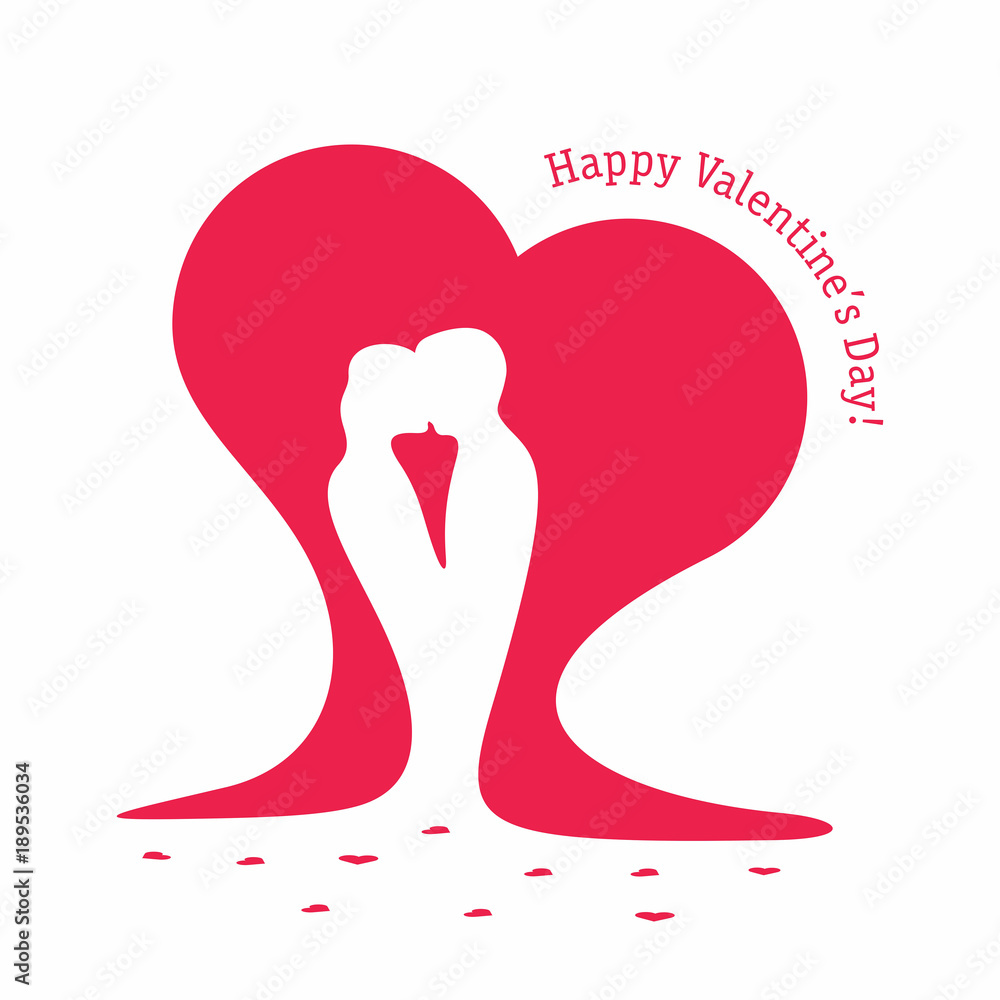 Silhouettes of loving couple on background of big red heart Stock ...