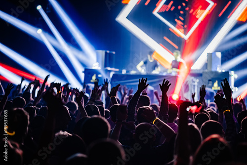 dj night club party rave with crowd in music festive Poster Mural XXL