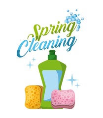 Canvas Print - spring cleaning plastic bottle sponge bubbles vector illustration