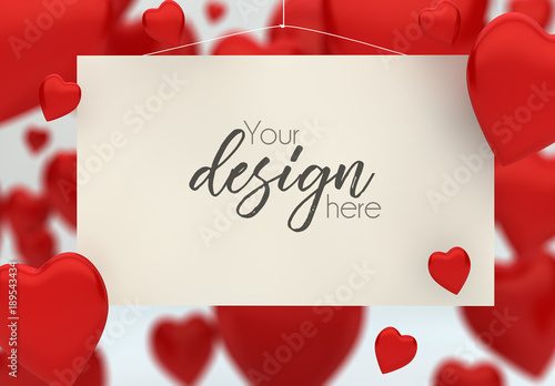 Hanging Card Mockup With Red Heart Background 2 Buy This Stock 