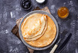 Pancakes crepes with different jam and cream