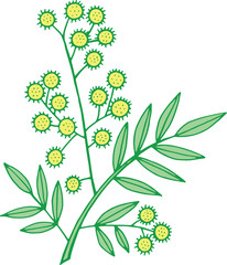 Wall Mural - Mimosa branch. Isolated doodle and cartoon floral element. Vector illustration